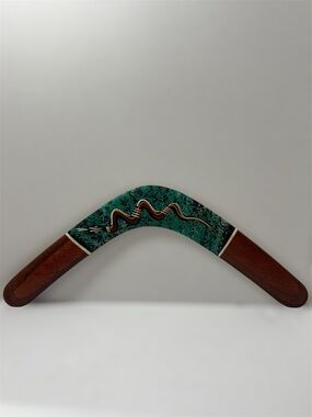 Vintage Murra Wolka Aboriginal Hand painted Boomerang -Rainbow Serpent Motif
